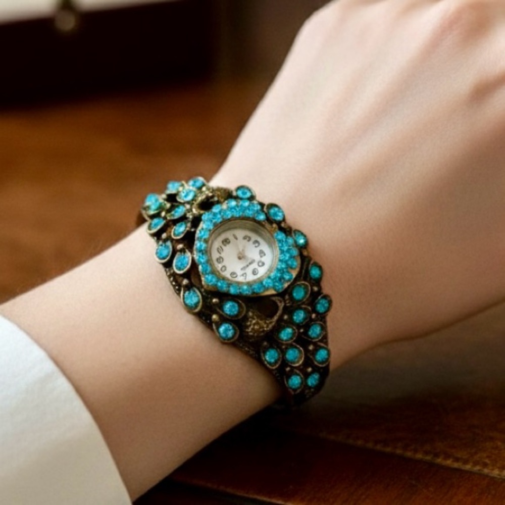 VTG ~ Luxurious Turquoise Gemstone Watch set in thorny hedge pattern.